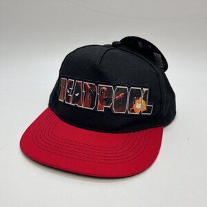Marvel Deadpool Icon Snapback Comics Hat Adjustable Black Hat Red Brim NWT* Read